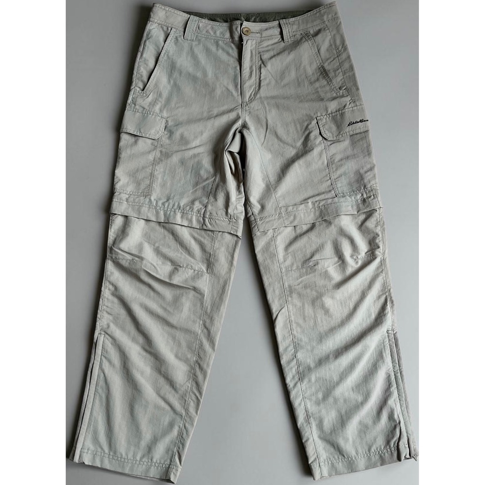 Eddie Bauer Mens 32x30 Convertible Cargo Hiking Pants Gray Zip Off Shorts